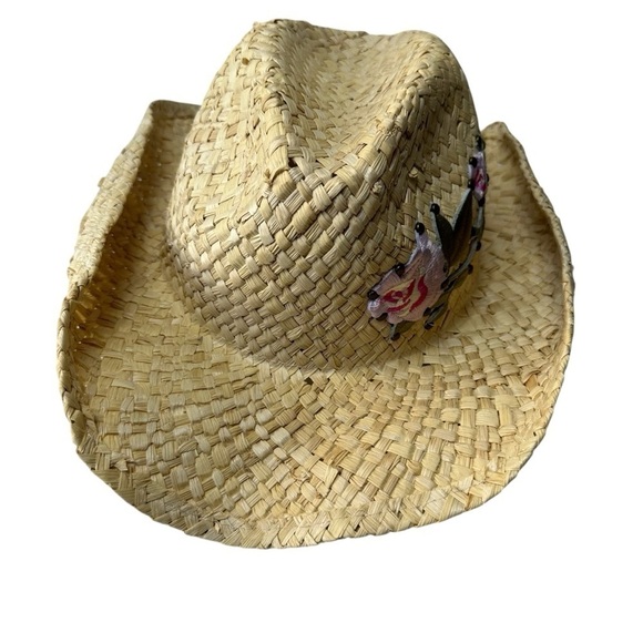 Women's Embroidered Natural Straw Cowbody Hat - Picture 2 of 12